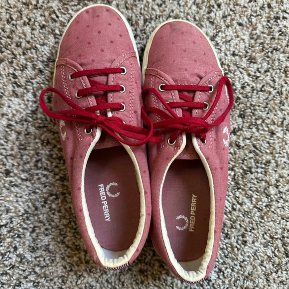 Fred Perry Red Canvas Sneakers - Picture 1 of 5
